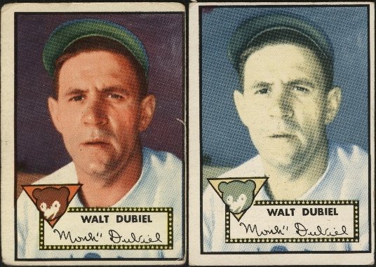 The Walt Dubiel card on the right lost out on a lot of the ink in the print run.